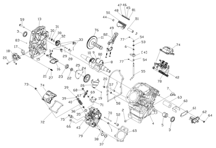 Part Location Diagram of 0E9310A Generac Subassembly Crankcase Gth530