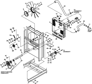 C2 Cooling Sytem And Fan Drive Diagram and Parts List for 0053100 (0307V21696 - 5006V21514)(2007) Generac Generator