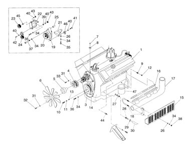 Engine Common Parts Diagram and Parts List for 4373-1  Generac Generator