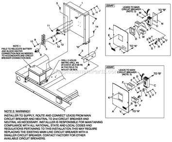 Connection Box 225/400af Diagram and Parts List for QT07068GNNNA (5011556)(2008) Generac Generator