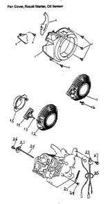 Fan Cover/Recoil Starter/Oil Sensor Diagram and Parts List for GM82  Generac Engine