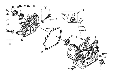 Crankcase Diagram and Parts List for 0061040 (5854831B - 6892387B)(2015) Generac Generator