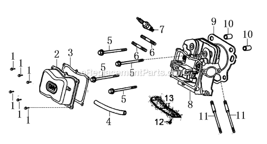 Cylinder Head Diagram and Parts List for 0062190 (7195169A - 7195528A)(2012) Generac Generator
