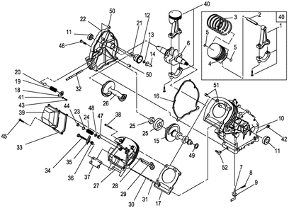 Longblock Common Parts Diagram and Parts List for 0052470 (4913782 - 4933931)(2007) Generac Generator