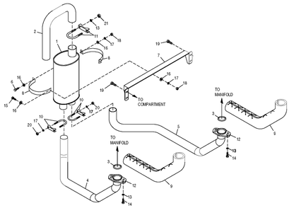 Exhaust Diagram and Parts List for 0049883 (4162285 - 4373892)(2007) Generac Generator