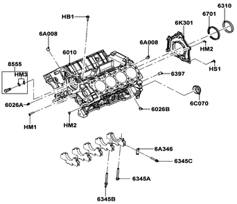 5.4l Gas Engine Cylinder Block Diagram and Parts List for QT08054ANSNA (5981037 - 5981038)(2010) Generac Generator