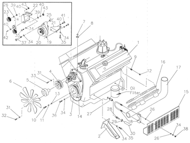 Engine Common Parts Diagram and Parts List for 0043730 (326497 - 3536030)(2014) Generac Generator