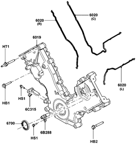 5.4l Gas Engine Timing Cover Diagram and Parts List for QT08054ANSNA (5981037 - 5981038)(2010) Generac Generator