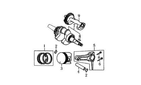 Crankshaft And Piston Diagram and Parts List for 006001-0  Generac Generator