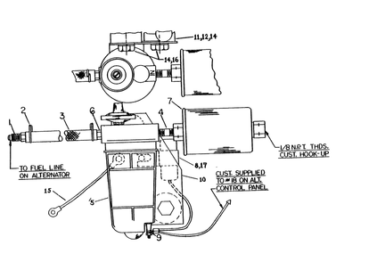 Fuel Pump And Filter Assembly Diagram and Parts List for 6121-1  Generac Generator