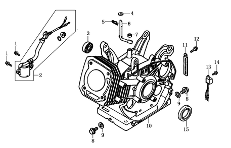 Crankcase Diagram and Parts List for 0064330 (8363126 - 9498381)(2015) Generac Generator