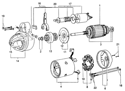 Starter Motor Diagram and Parts List for 1015-A  Generac Welder