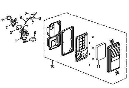 Air Cleaner And Carburetor Diagram and Parts List for GP7500 (6540842A - 7050161A)(2012) Generac Generator