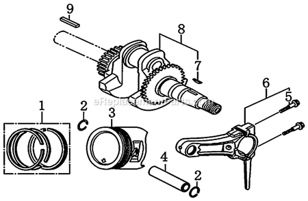 Crankshaft And Piston Diagram and Parts List for G0060221 (7457775)(2016) Generac Generator