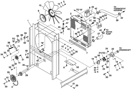 Cooling Sytem And Fan Drive Diagram and Parts List for ST10054AVSN (4713952)(2007) Generac Generator