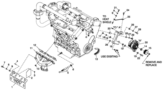 Engine Common Parts 3.0l G3 R/H Side Diagram and Parts List for QT06030ANSN (4361373 - 5017502)(2008) Generac Generator