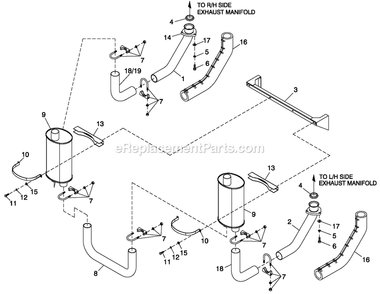 Muffler 5.4l/6.8l Cpl Exhaust C3 O/S Diagram and Parts List for QT07068GVSNA (6168590)(2010) Generac Generator