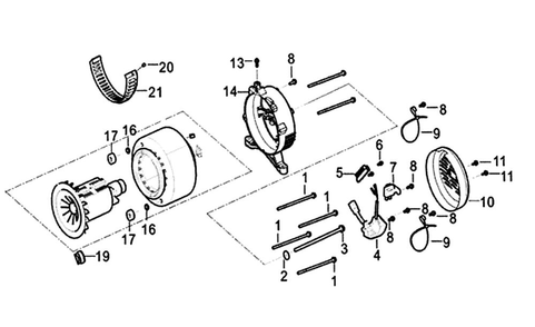 Rotor/Stator Diagram and Parts List for 005939-5  Generac Generator