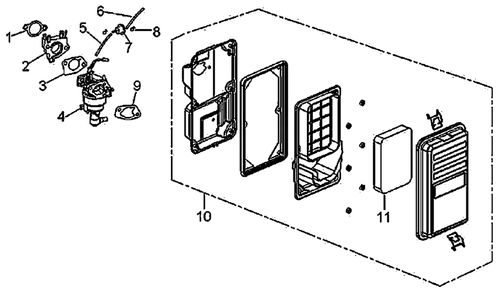 Air Cleaner And Carburetor Diagram and Parts List for GP5500 (6593910A - 7330563A)(2012) Generac Generator