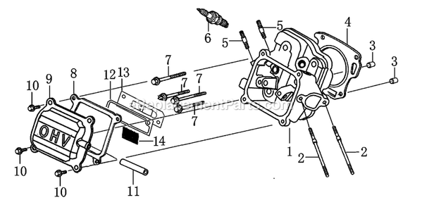 Cylinder Head Diagram and Parts List for 006596R0 (8747112)(2015) Generac Generator