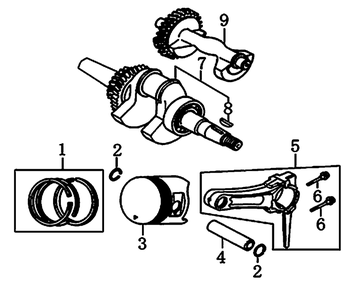 Crankshaft And Piston 2 Diagram and Parts List for 0069310 (9999124 - 10041326)(2015) Generac Generator