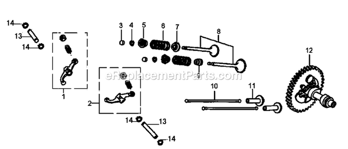 Rocker And Camshaft Diagram and Parts List for 0062190 (7195169A - 7195528A)(2012) Generac Generator