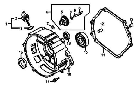 Crankcase Cover Diagram and Parts List for 0057360 (5210769 - 5271450)(2009) Generac Generator