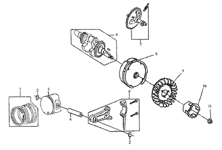 Crankshaft Piston Con. Rod Camshaft And Flywheel Assy Diagram and Parts List for 0061040 (5854831B - 6892387B)(2015) Generac Generator