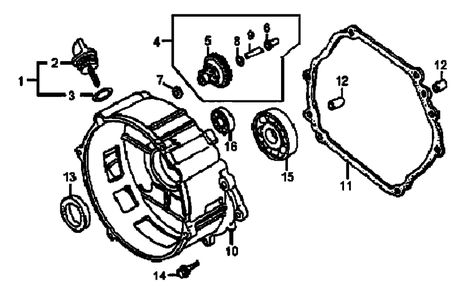 Crankcase Cover Diagram and Parts List for GP5000 (5295363 - 6049936)(2016) Generac Generator