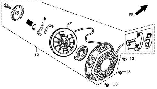 Starter, Recoil Diagram and Parts List for 0059395 (7008470E - 7479864E)(2016) Generac Generator
