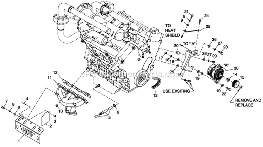 Engine Common Parts 3.0l G3 R/H Side Diagram and Parts List for QT06030JVAN (5098532)(2008) Generac Generator