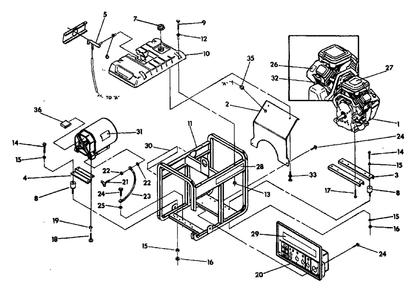 Generator Cradle Diagram and Parts List for MC8000 (9807-0)(9807-0) Generac Generator