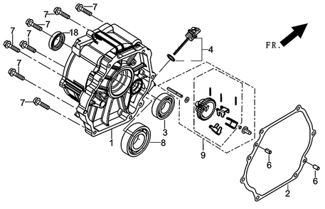 Crankcase Cover And Governor Diagram and Parts List for 0059395 (7008470E - 7479864E)(2016) Generac Generator