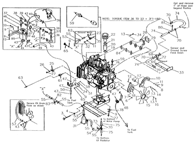 Engine Common Parts Diagram and Parts List for 4136-0  Generac Generator