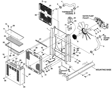 C2 Cooling System And Fan Drive Diagram and Parts List for 0052220 (4342931 - 5326657)(2014) Generac Generator