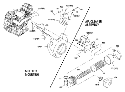 Muffler Mounting / Air Cleaner Diagram and Parts List for GTV-990  Generac Generator