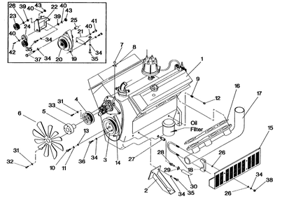 Engine Parts Cooling Diagram and Parts List for 0915-3  Generac Generator