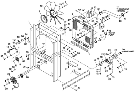 Ev Cooling Sys And Fan Drive Diagram and Parts List for QT08054ANNNA (4842570 - 4862749)(2007) Generac Generator