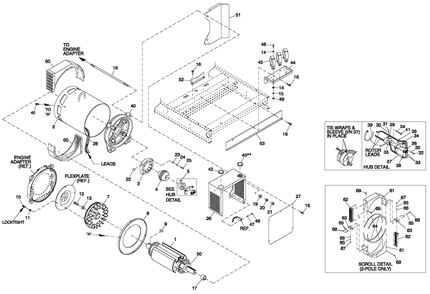 Cpl Alternator Brushless 4.6l 80kw,6.8l 150kw 2-Pole Diagram and Parts List for QT15068ANANA (5003792)(2008) Generac Generator