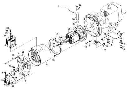 Alternator Diagram and Parts List for 1001-A  Generac Welder