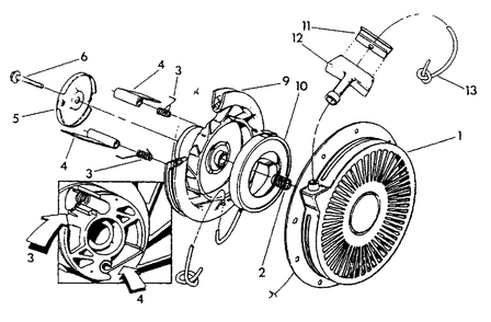Recoil Starter Assembly Diagram and Parts List for 9797-0 (Rev 2)(1995-10) Generac Generator