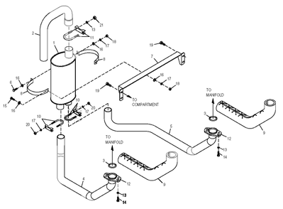 Exhaust Diagram and Parts List for 0049485 (4180771 - 4225242)(2005) Generac Generator