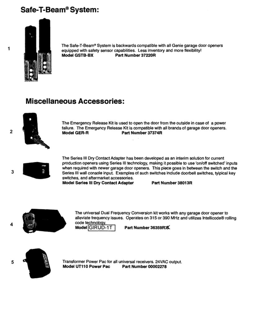 Accessories 4 Diagram and Parts List for 4042  Genie Garage Door Opener