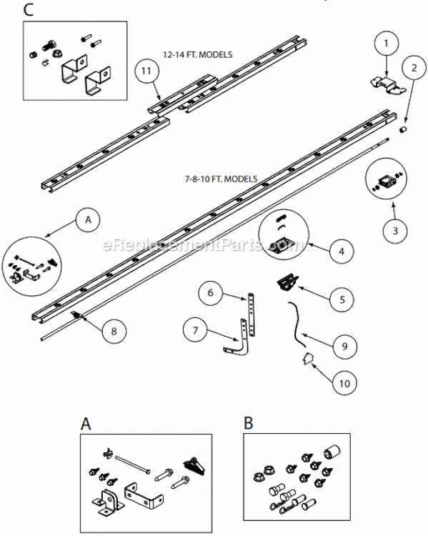Screw_Channel_Assembly Diagram and Parts List for 3064 TriloG 1200 Genie Garage Door Opener