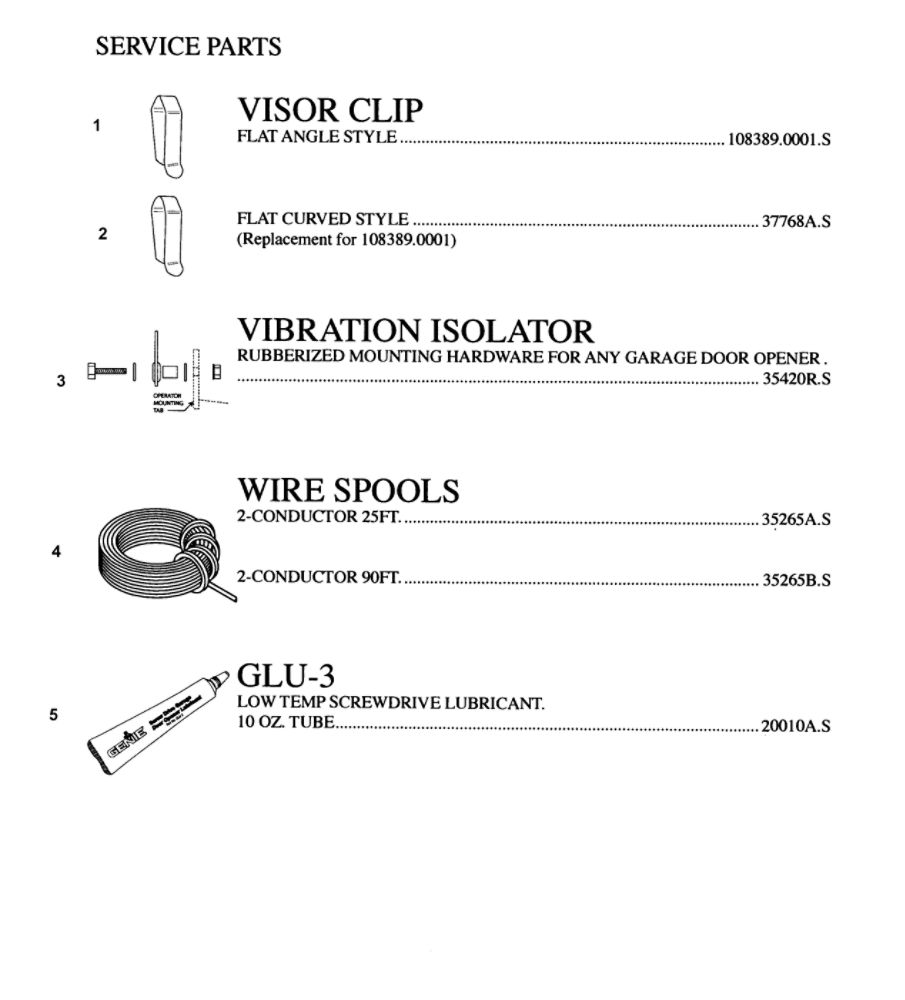Accessories 7 Diagram and Parts List for 4042  Genie Garage Door Opener