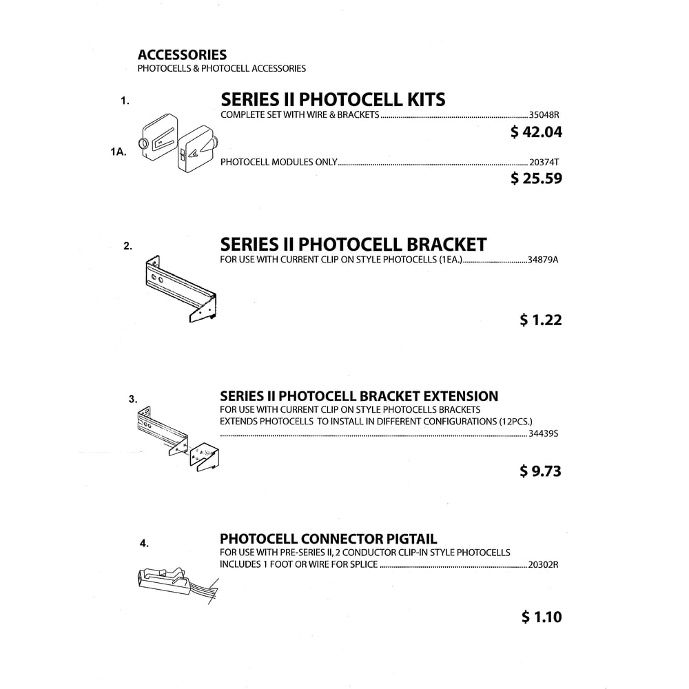 Photcells & Photocell Accessories Diagram and Parts List for PCG650L  Genie Garage Door Opener