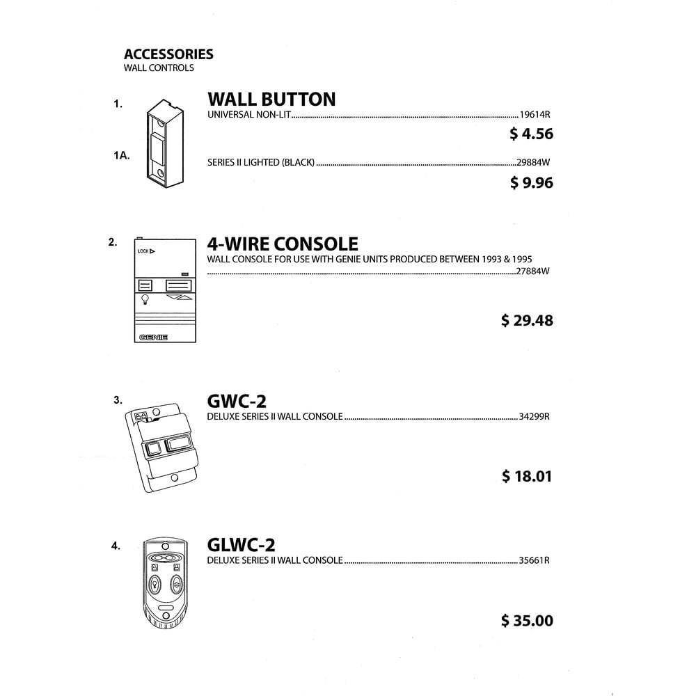 Wall Controls Diagram and Parts List for PCG650L  Genie Garage Door Opener