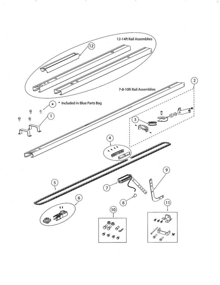 Chain Channel Diagram and Parts List for 3042  Genie Garage Door Opener
