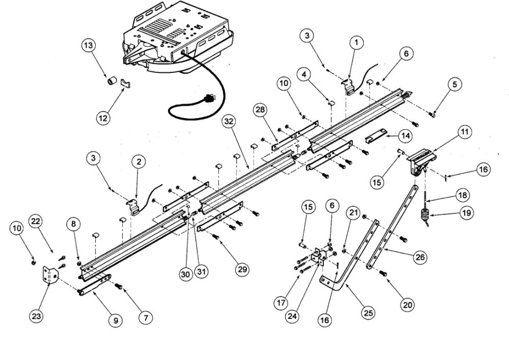 Rail Assembly Diagram and Parts List for ISD995-2WKM  Genie Garage Door Opener