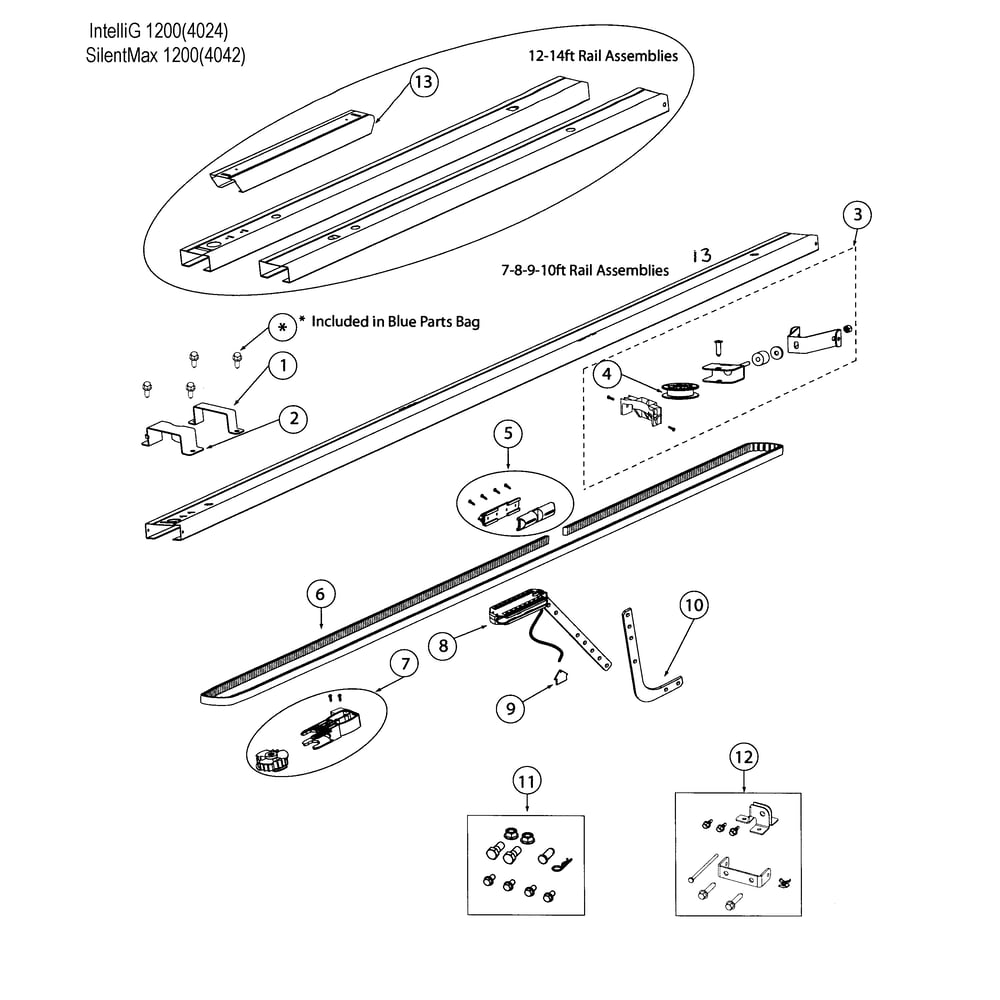 Belt Rail Assy Diagram and Parts List for 4022  Genie Garage Door Opener